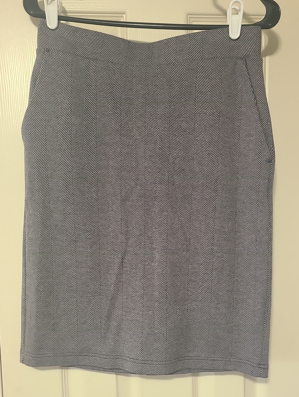 Lands' End Navy and White Chevron Pencil Skirt